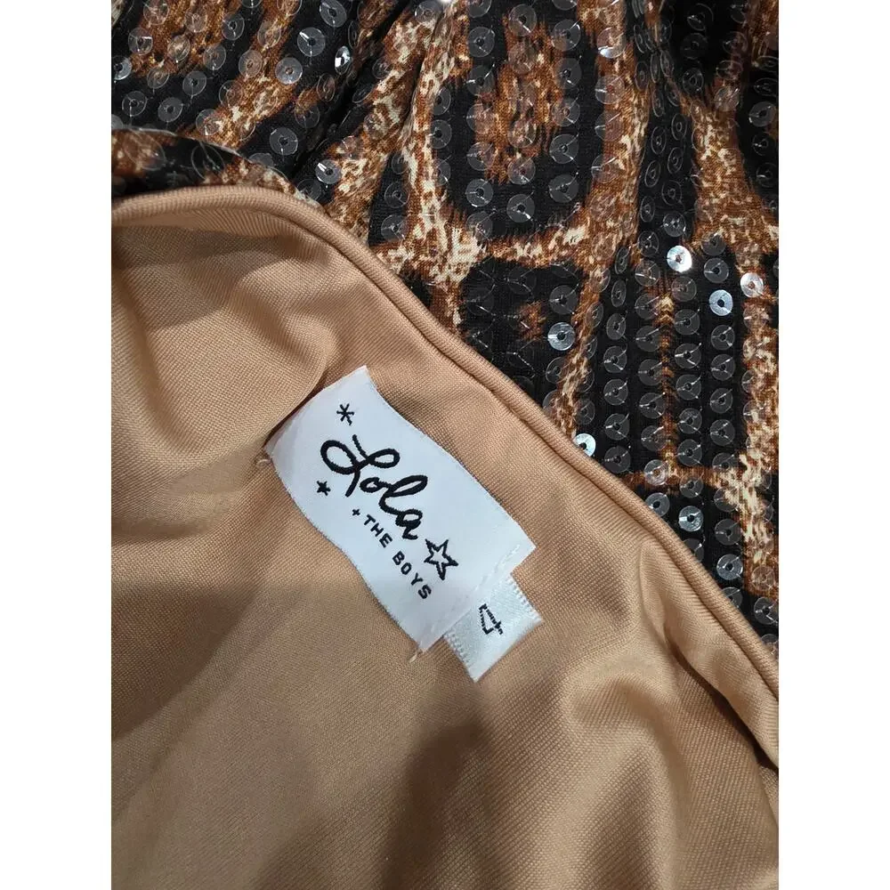Lola + The Boys Sequin Leopard Bubble Girl's Dress Brown Size 4